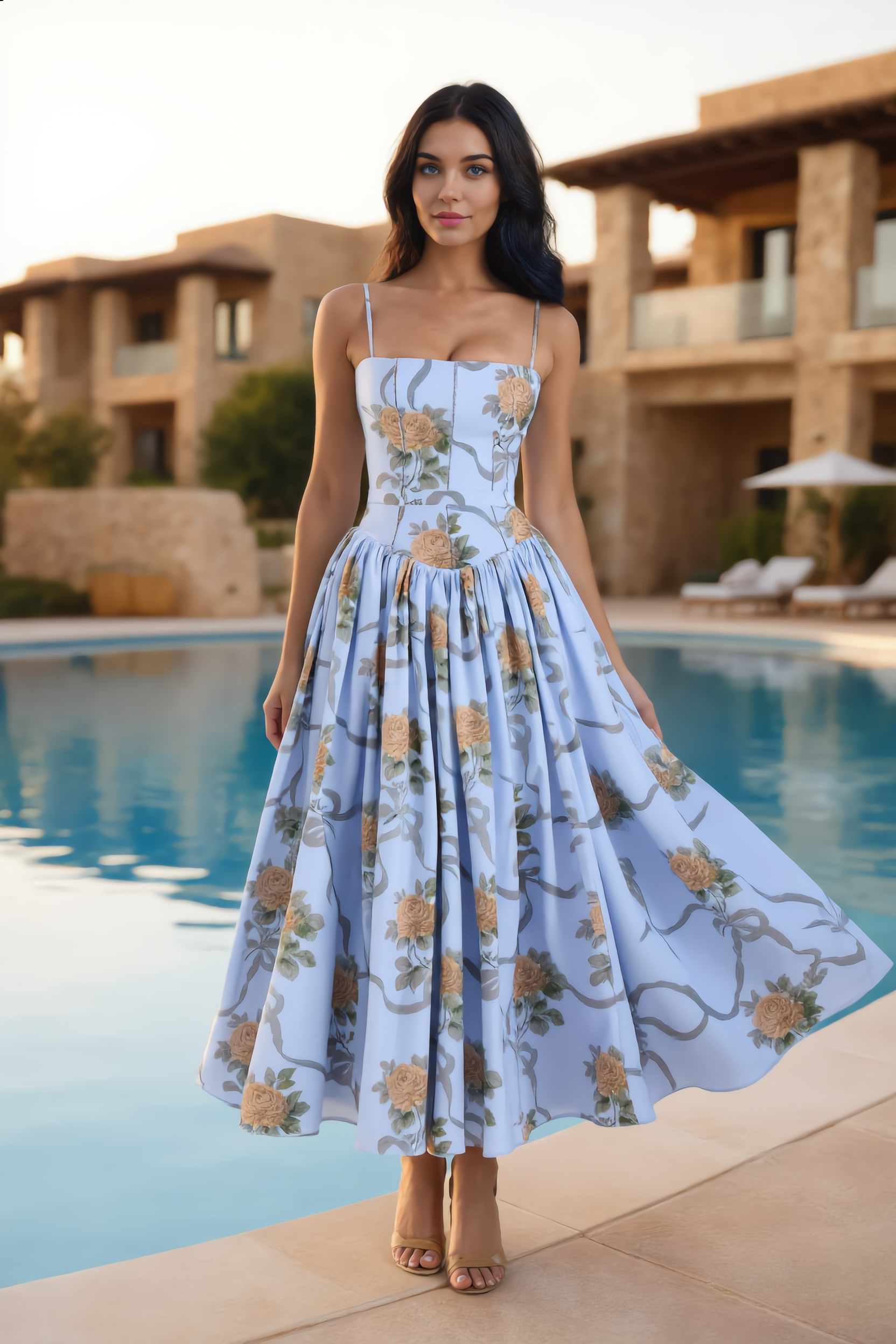 Maxi Jurk met Spaghettibandjes en Bloemenprint