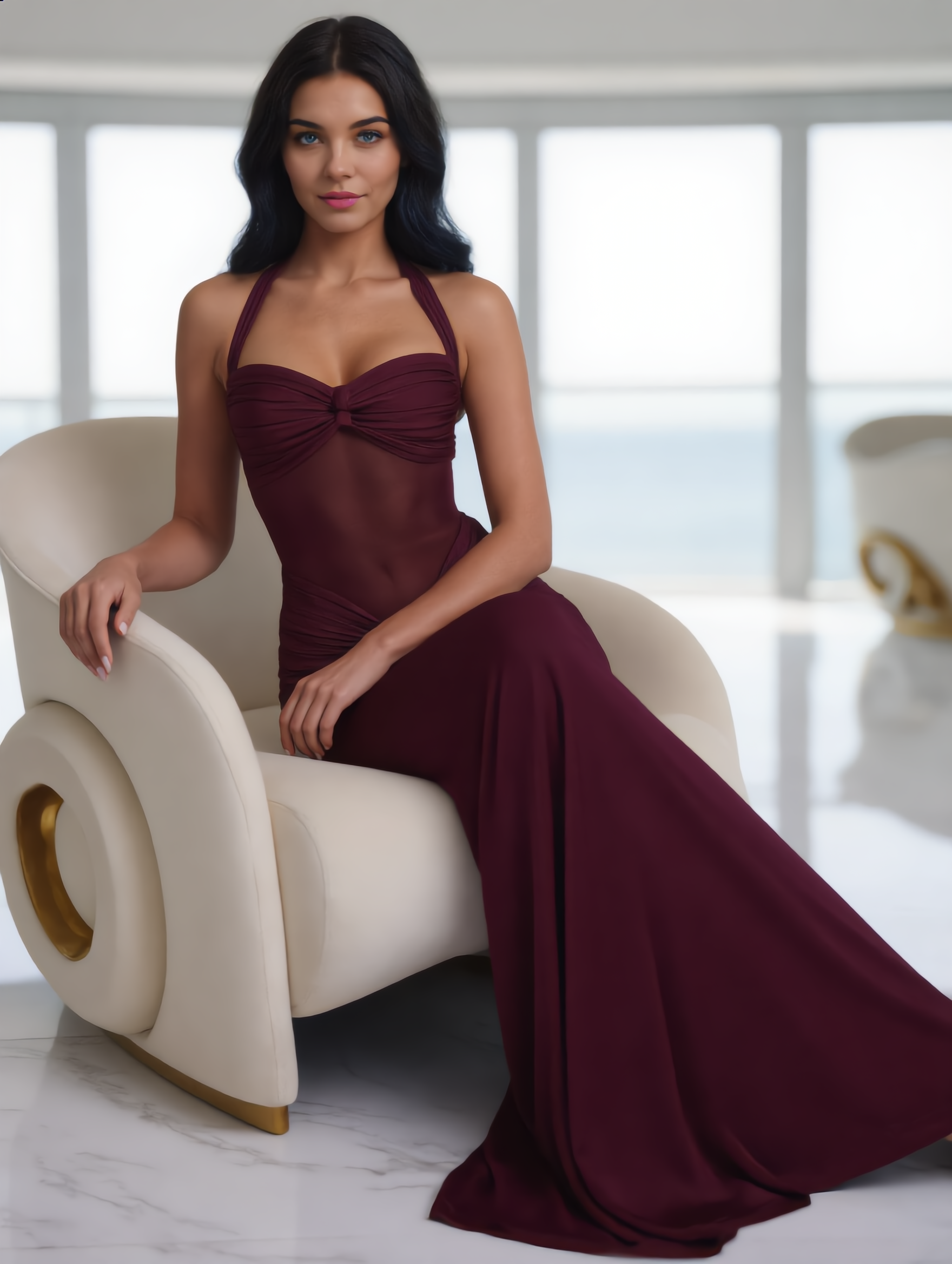 Maxi Jurk Halter met Gedrapeerde Taille