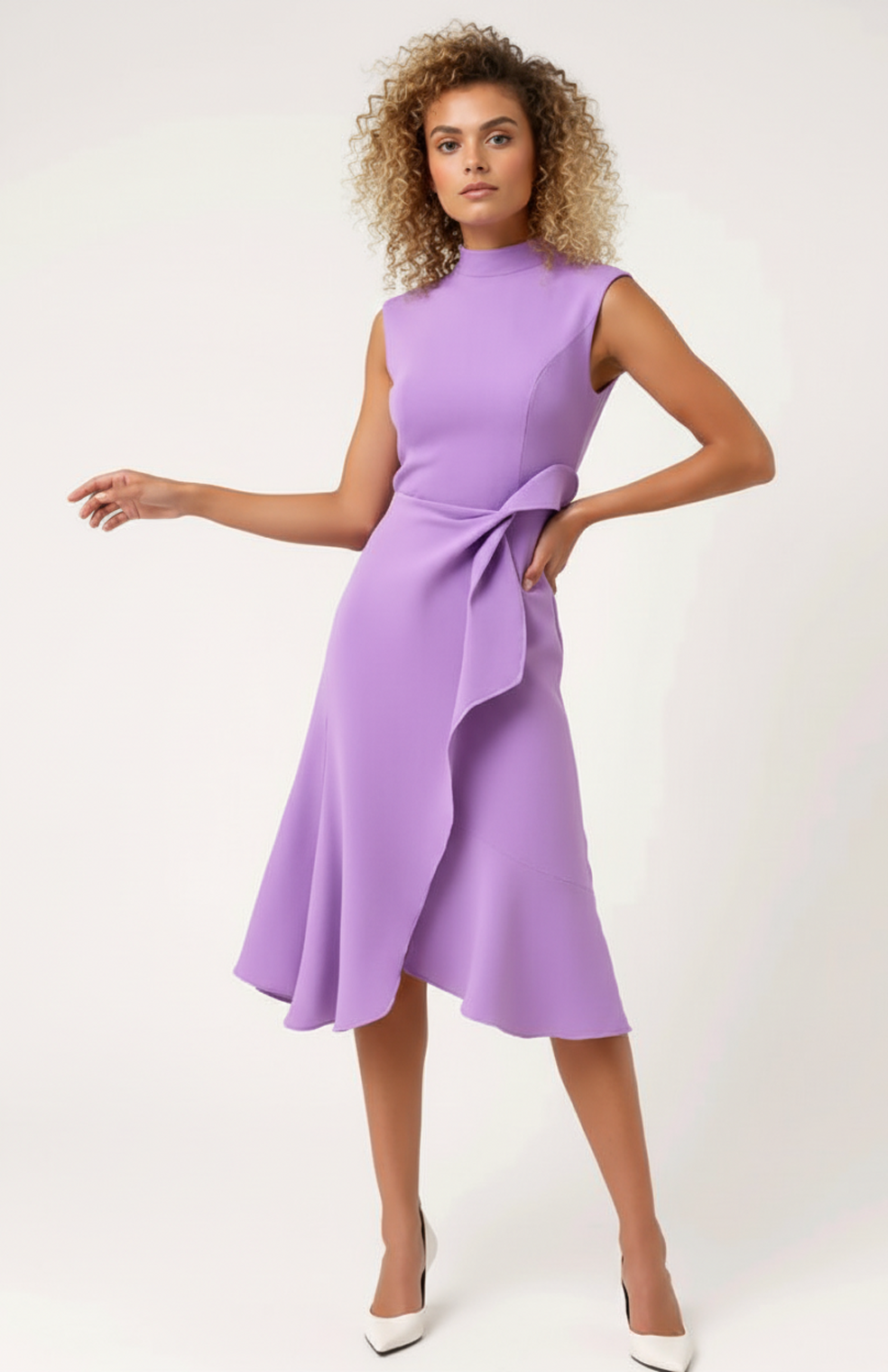 Midi Jurk Hoge Hals – Plooi Zomerjurk Dames