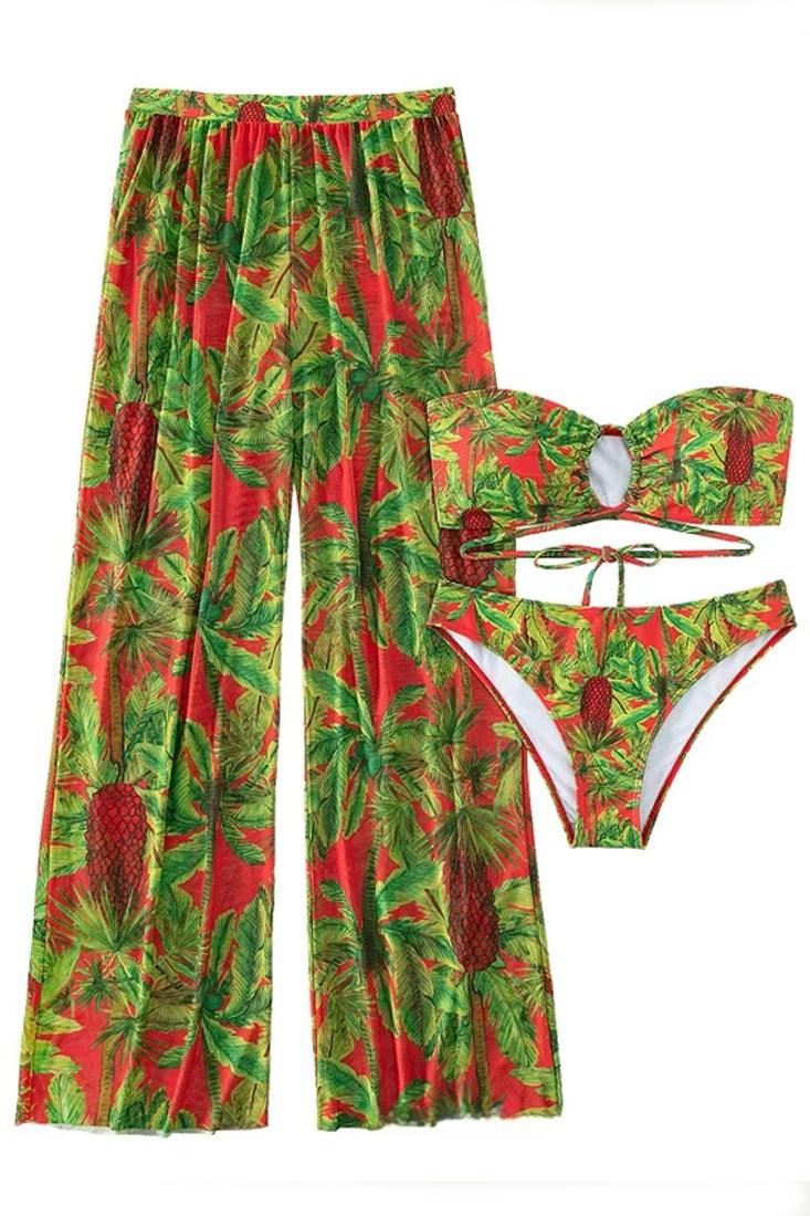 Bikini Set Palm Print Bandeau High Waist dames