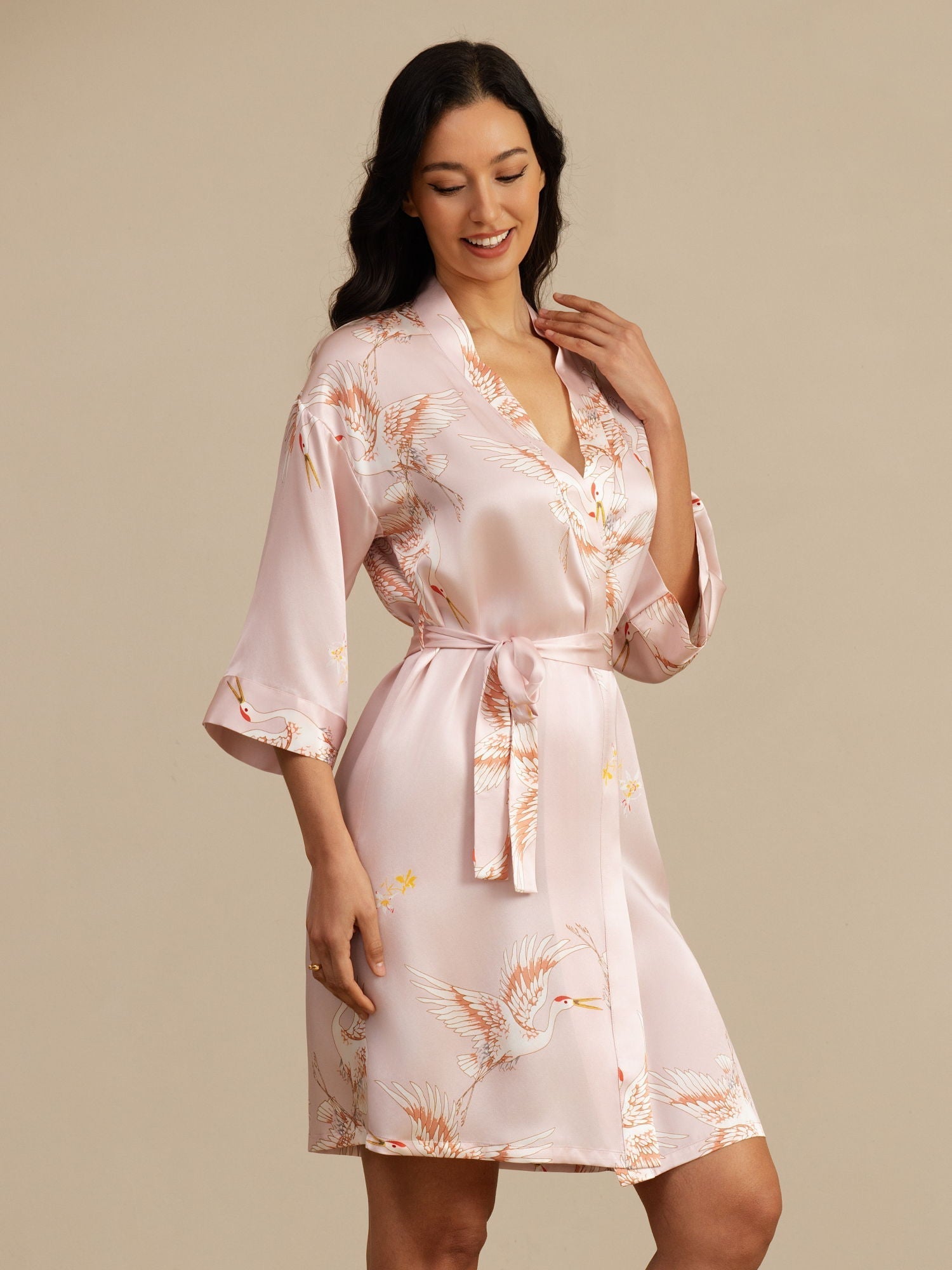 Satijnen Kimono Ochtendjas Wikkelmodel