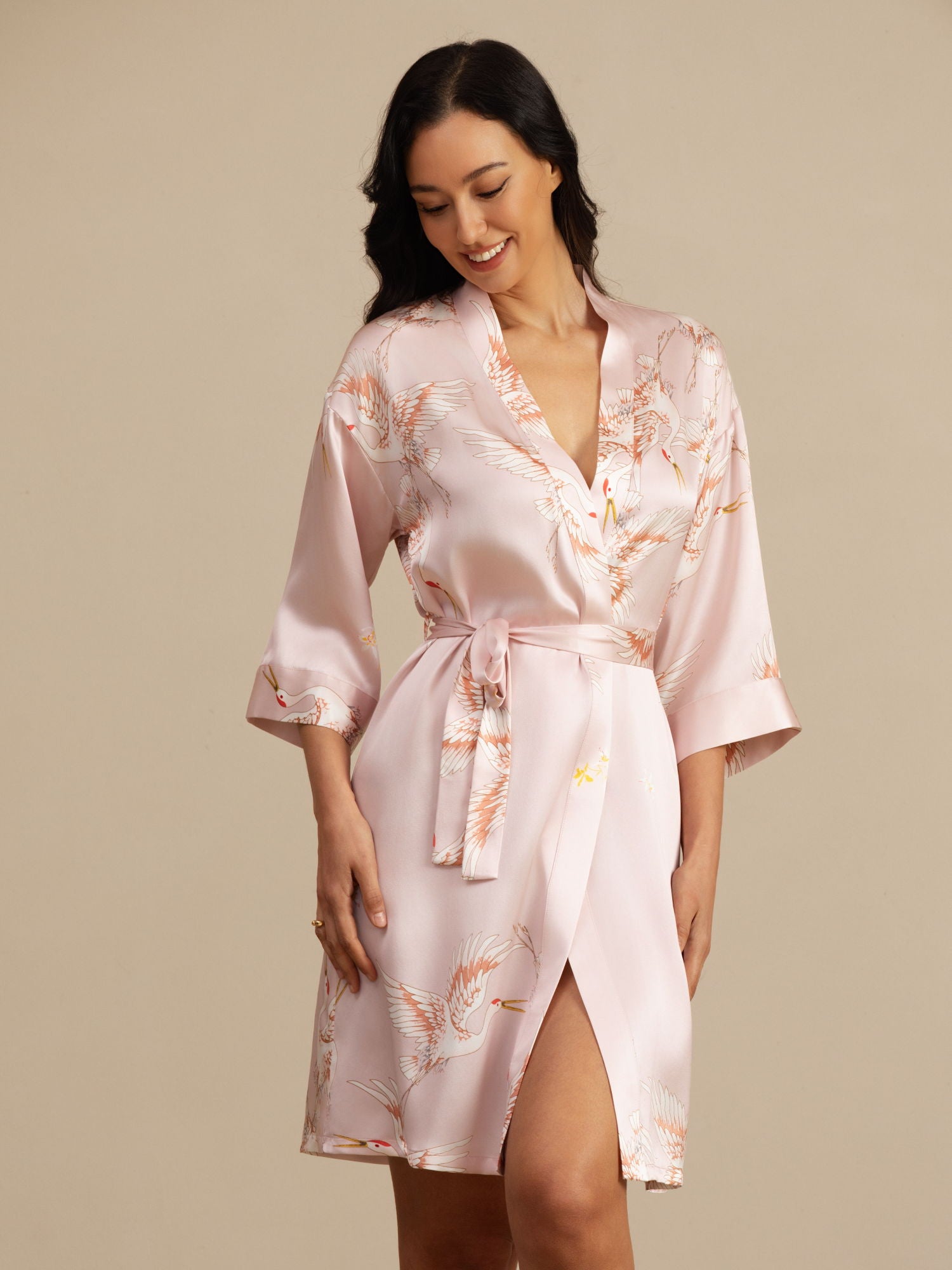 Satijnen Kimono Ochtendjas Wikkelmodel