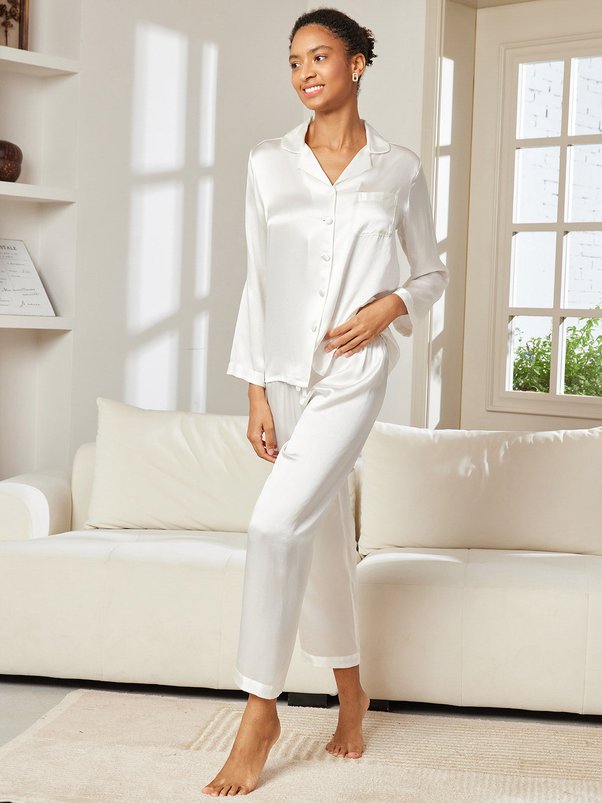 Luxe Satijnen Pyjamaset Knoopsluiting