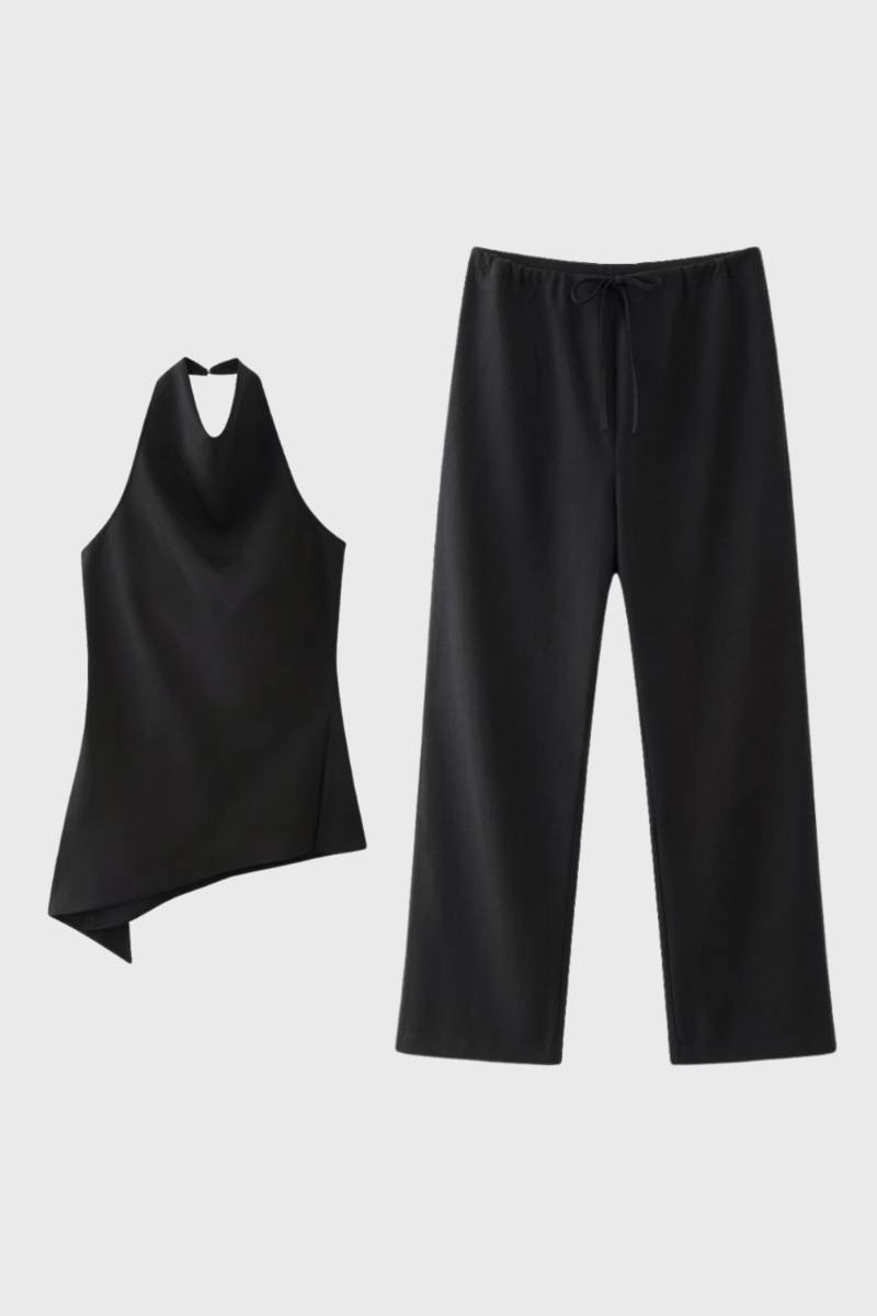 2-Delige Set Dames - Halter Top met Wijde Broek | Asymmetrisch