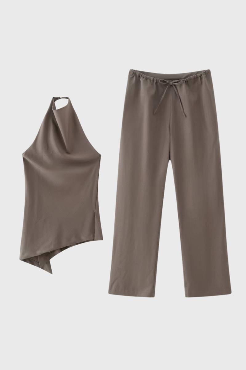 2-Delige Set Dames - Halter Top met Wijde Broek | Asymmetrisch