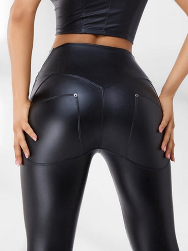 Sportlegging Dames Hoge Taille Leerlook Zwart