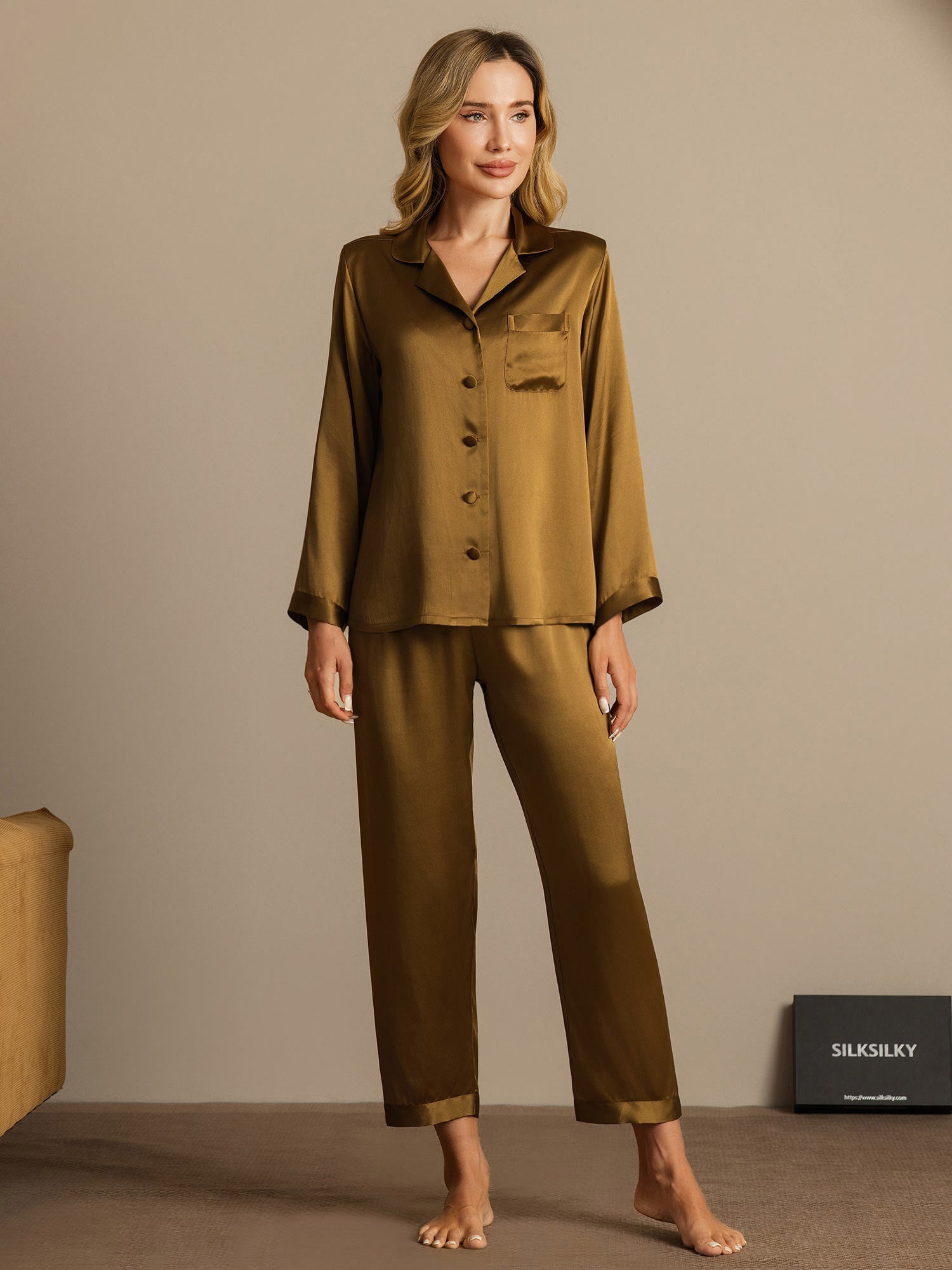 Luxe Satijnen Pyjamaset Knoopsluiting