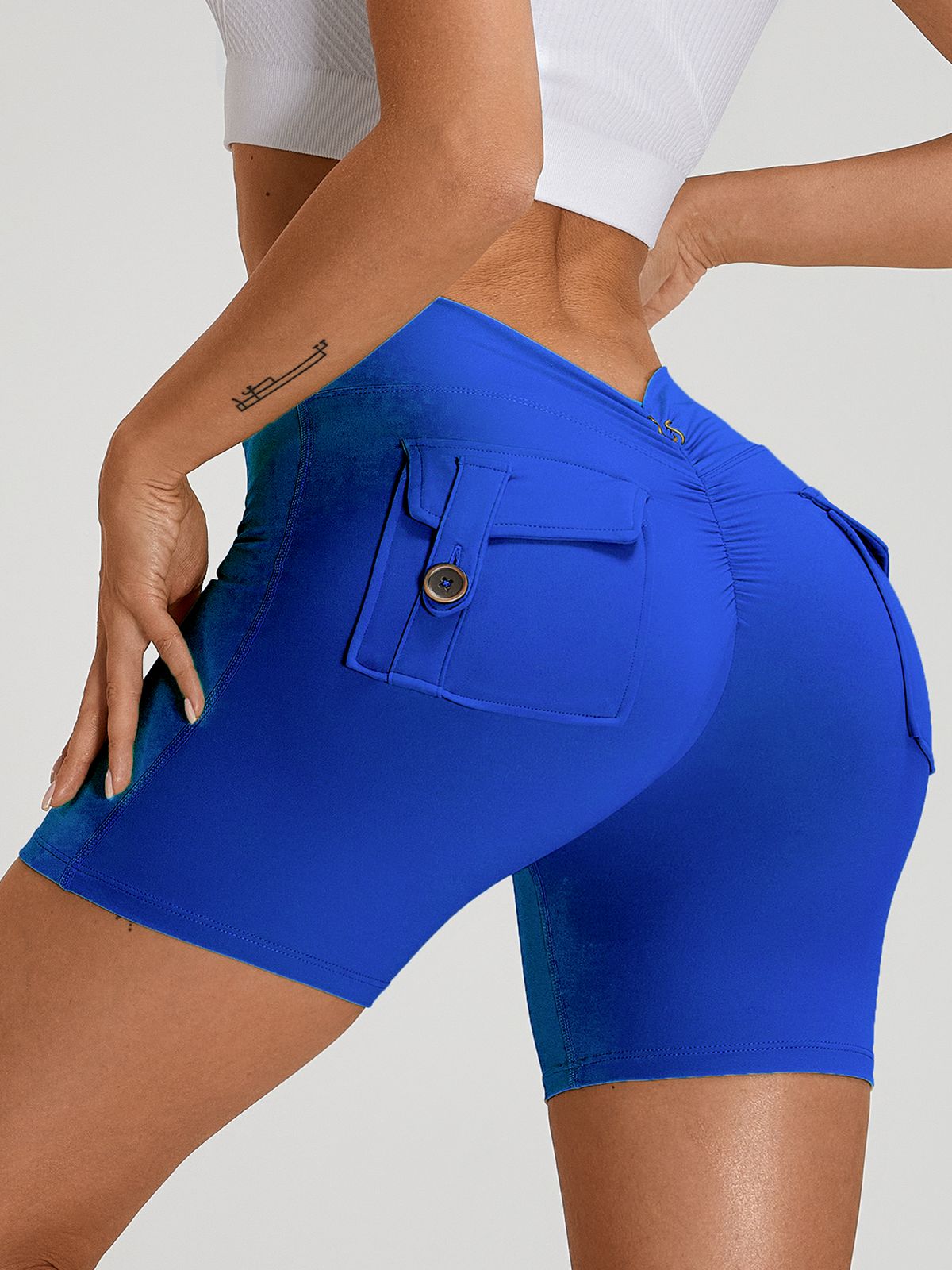Sportshort Dames Scrunch Bum Diepe V-Rug met Zak