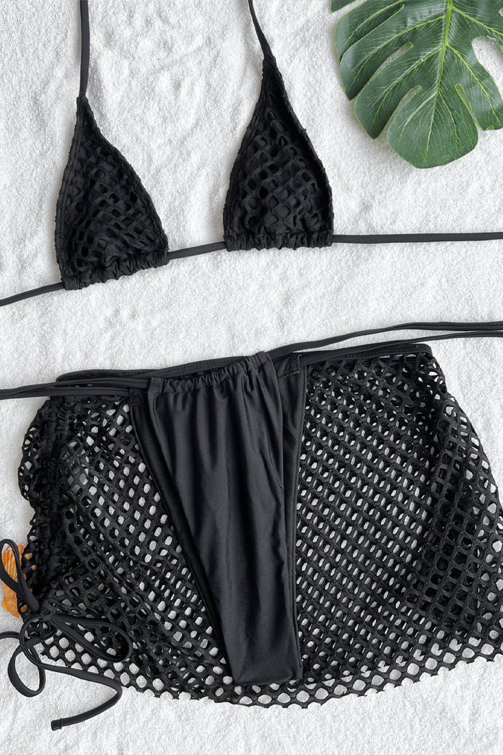 Zwarte Mesh Bikini Dames – Set met Uitsnede