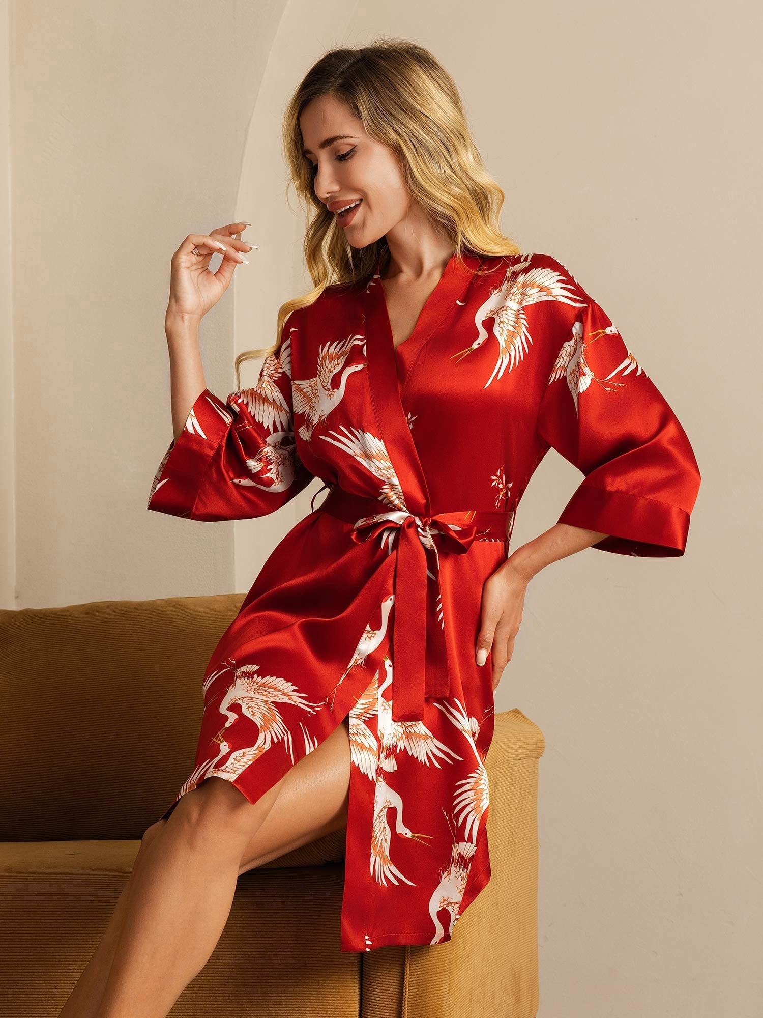 Satijnen Kimono Ochtendjas Wikkelmodel