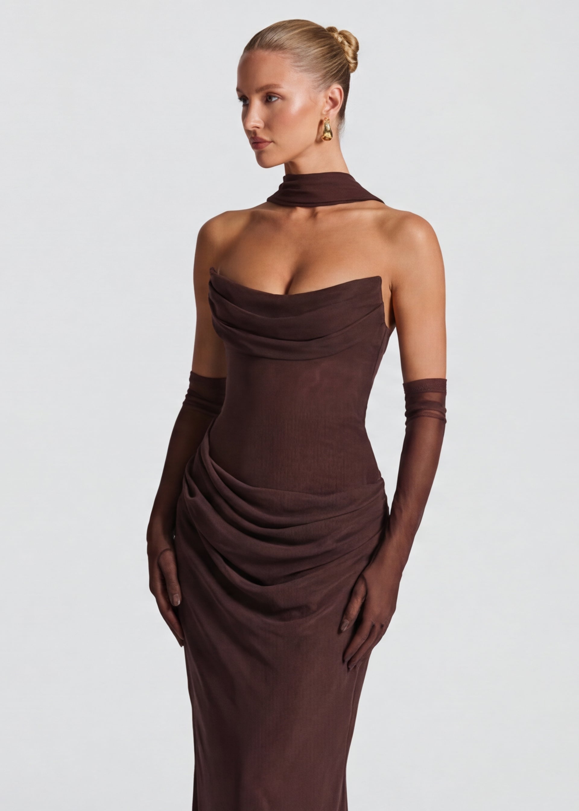 Strapless Maxi Jurk met Choker Hals