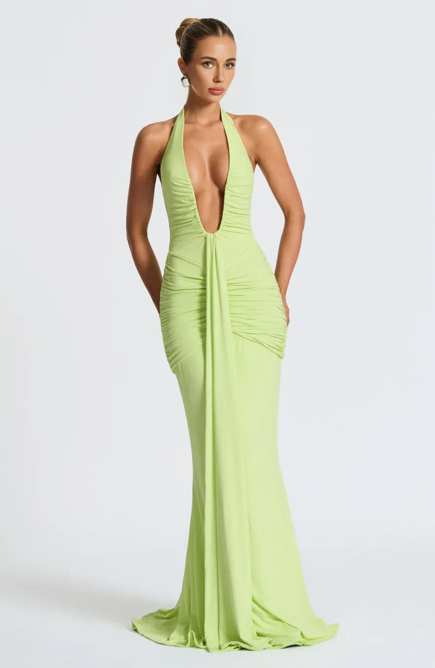 Halter Maxi Jurk met Diepe V-Hals