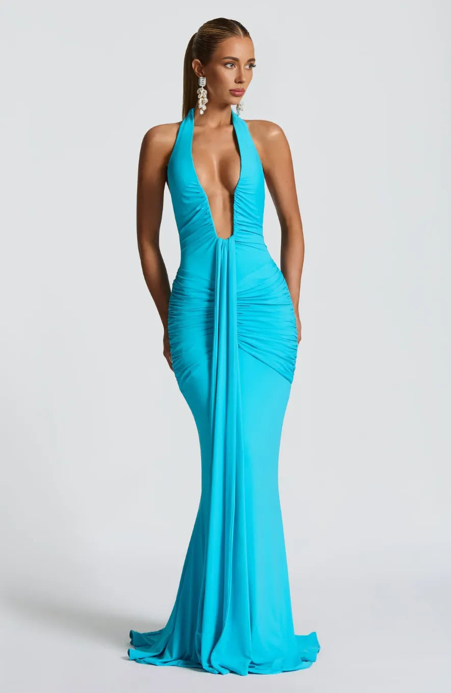 Halter Maxi Jurk met Diepe V-Hals