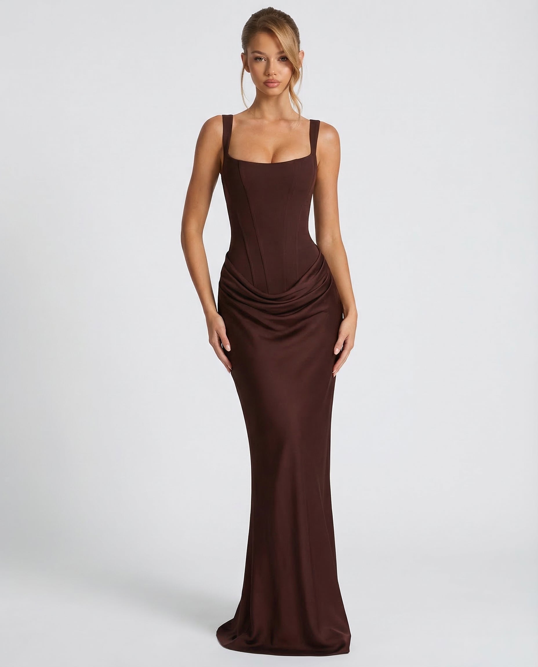 Maxi Jurk Corset Look met Vierkante Halslijn