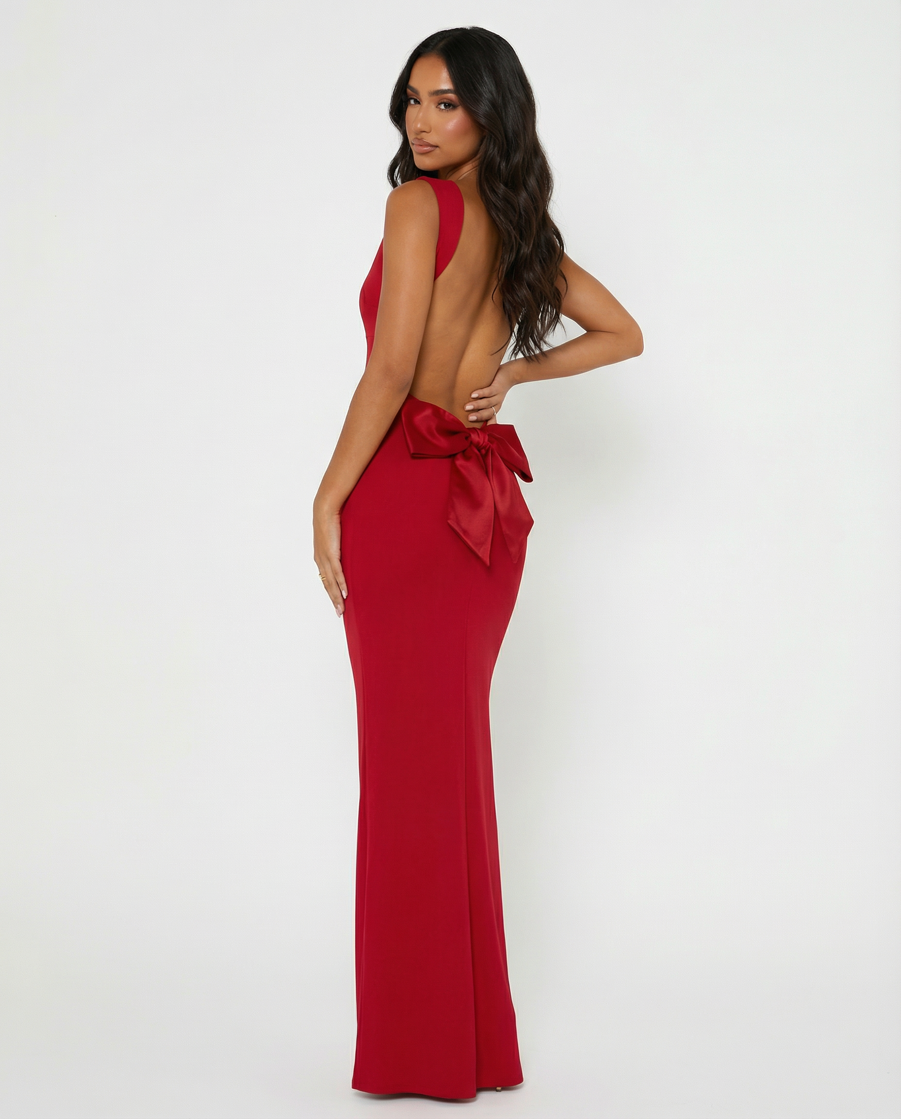 Maxi Jurk Open Rug met Strikdetail