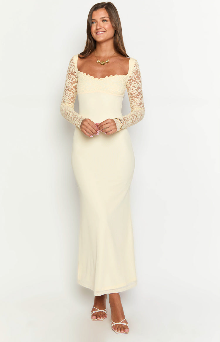 Dames Maxi Jurk | Kant Mouwen | Aansluitende Fit Met Sweetheart Hals