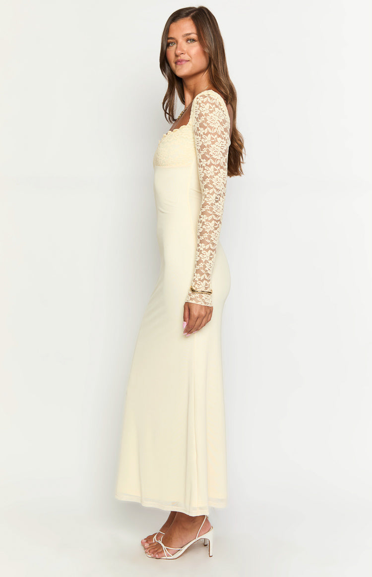 Dames Maxi Jurk | Kant Mouwen | Aansluitende Fit Met Sweetheart Hals