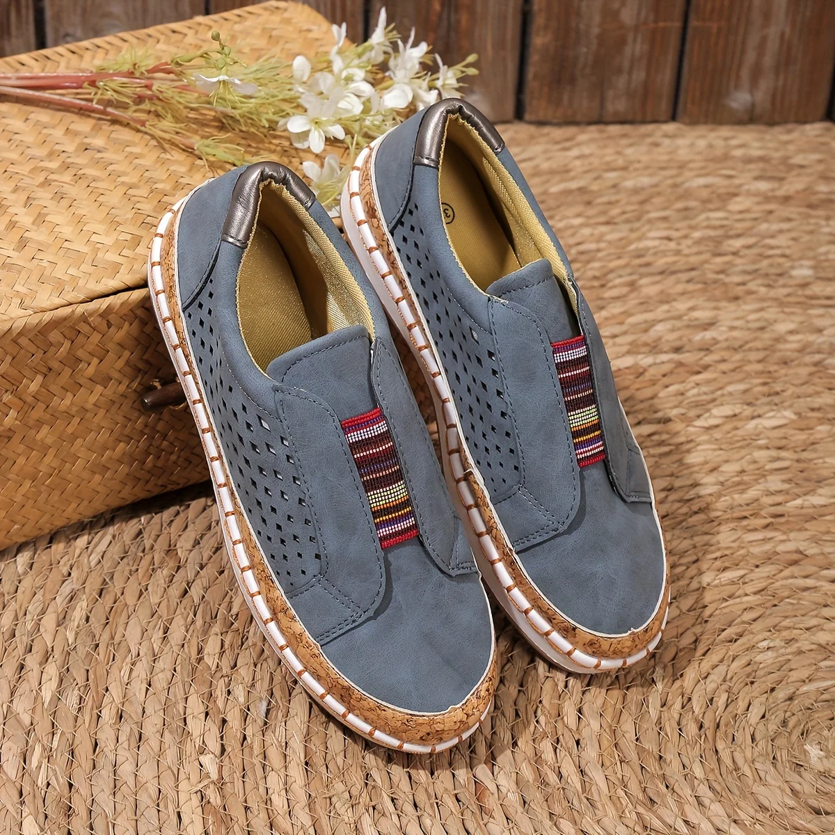 Boho Comfort Instappers Dames met Kurken Plateauzool en Ademende Pasvorm