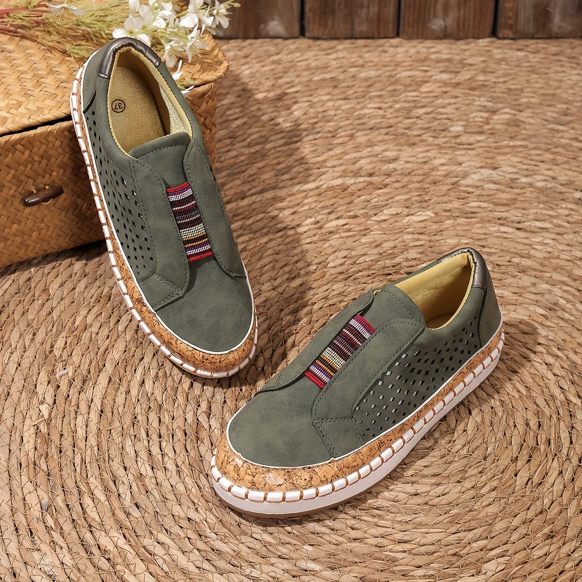Boho Comfort Instappers Dames met Kurken Plateauzool en Ademende Pasvorm