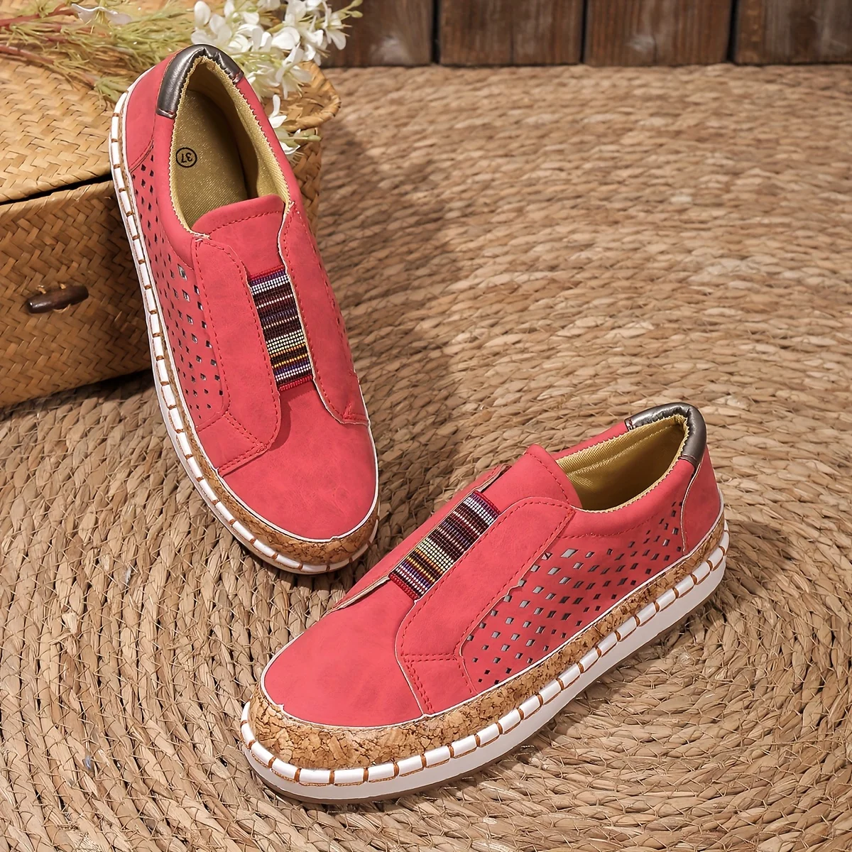 Boho Comfort Instappers Dames met Kurken Plateauzool en Ademende Pasvorm