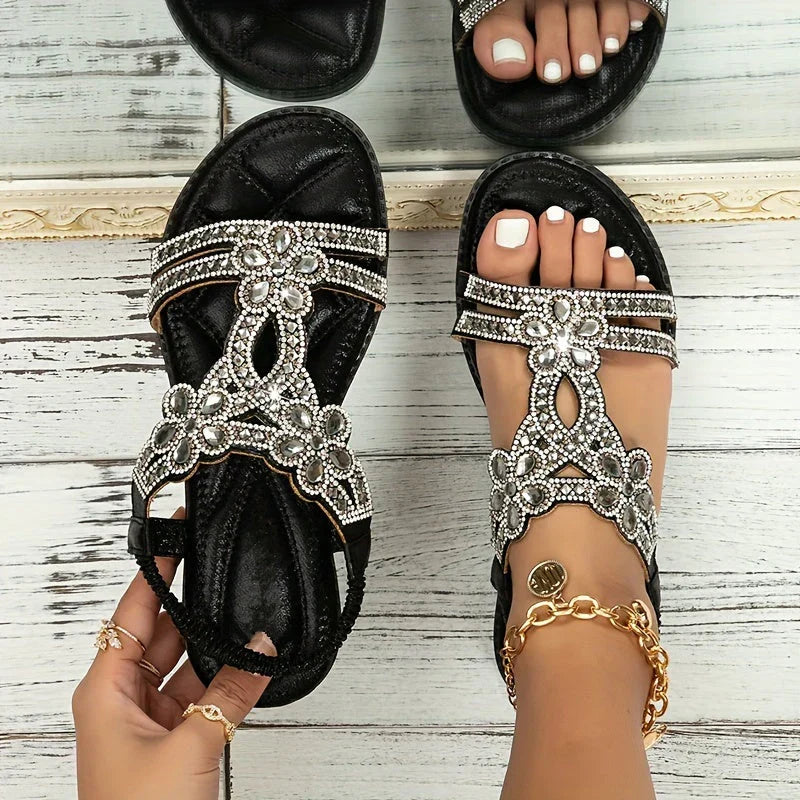 Chique Orthopedische Sandalen Dames met Strass Bloemendetail