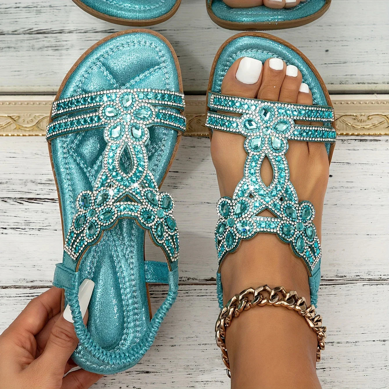 Chique Orthopedische Sandalen Dames met Strass Bloemendetail