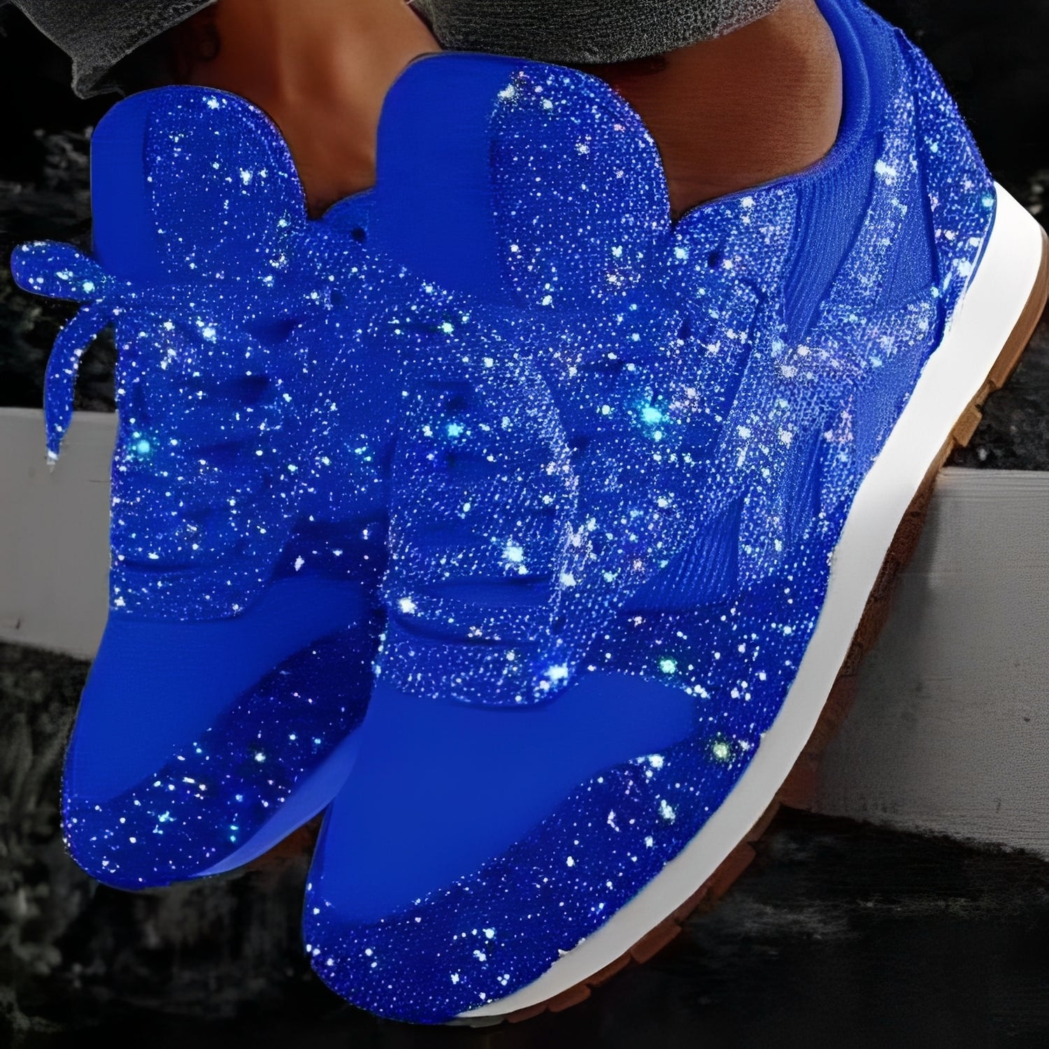 Feestelijke Comfort Sneakers Dames met Glitterdetail en Veters