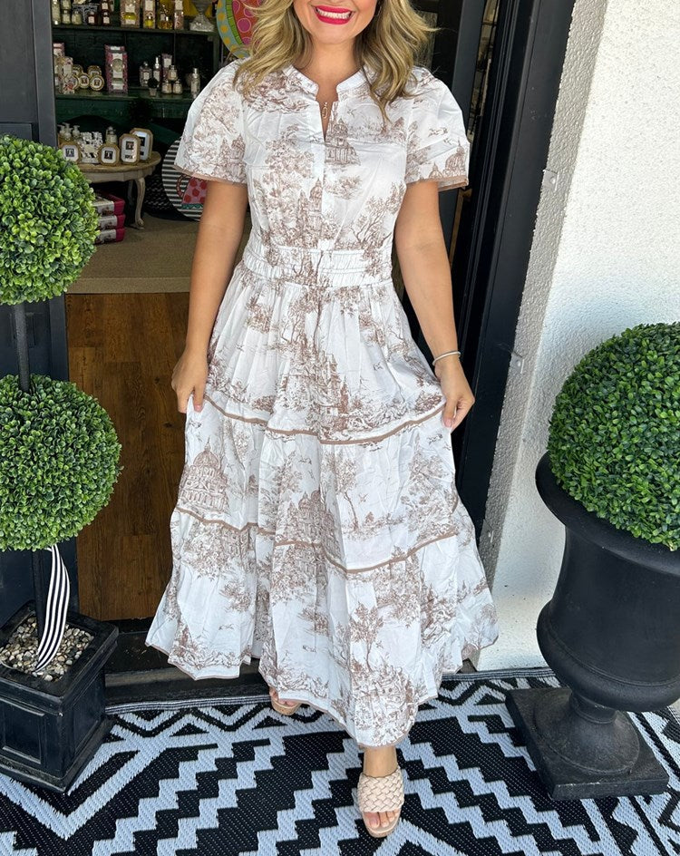Romantische Bruiloft Gastenjurk Dames met Paisleyprint en Gelaagde Rok