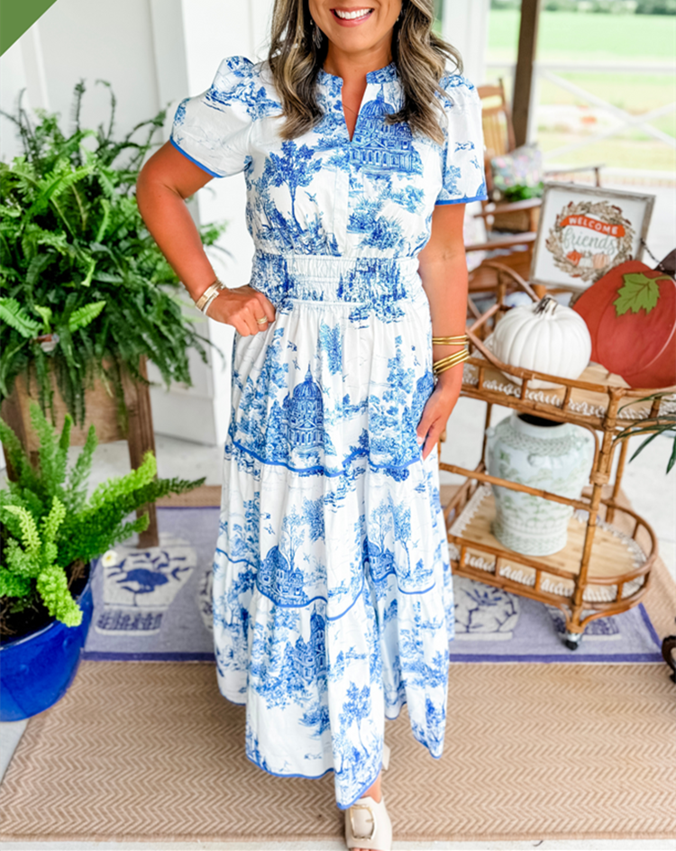 Romantische Bruiloft Gastenjurk Dames met Paisleyprint en Gelaagde Rok