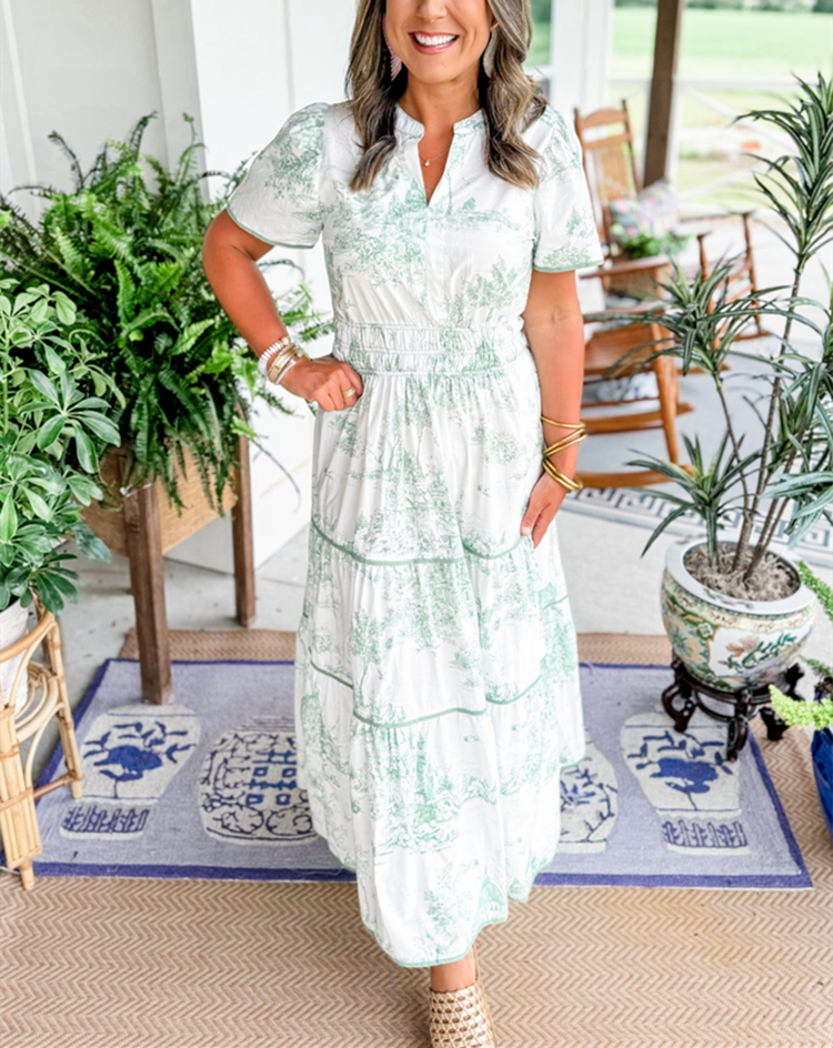 Romantische Bruiloft Gastenjurk Dames met Paisleyprint en Gelaagde Rok
