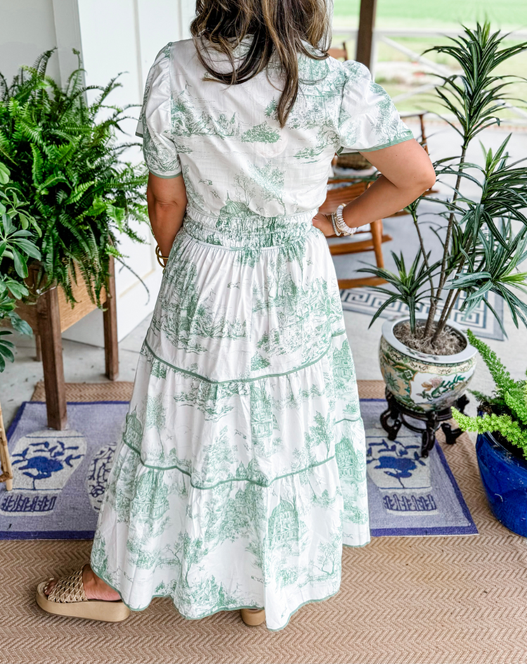 Romantische Bruiloft Gastenjurk Dames met Paisleyprint en Gelaagde Rok