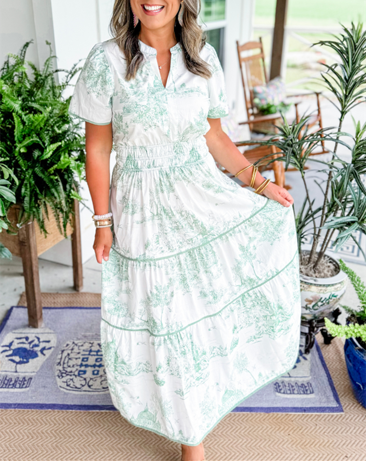 Romantische Bruiloft Gastenjurk Dames met Paisleyprint en Gelaagde Rok