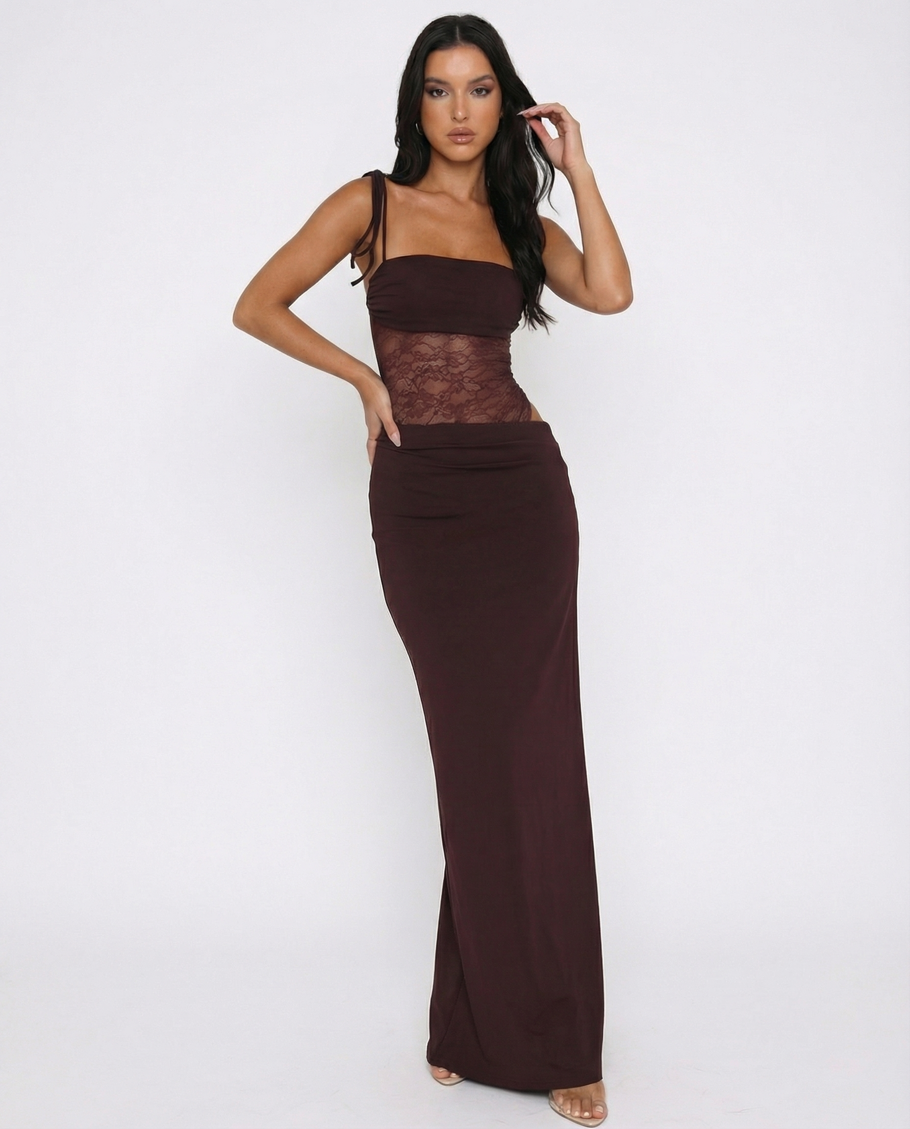 Strapless Maxi Jurk met Kant Taille