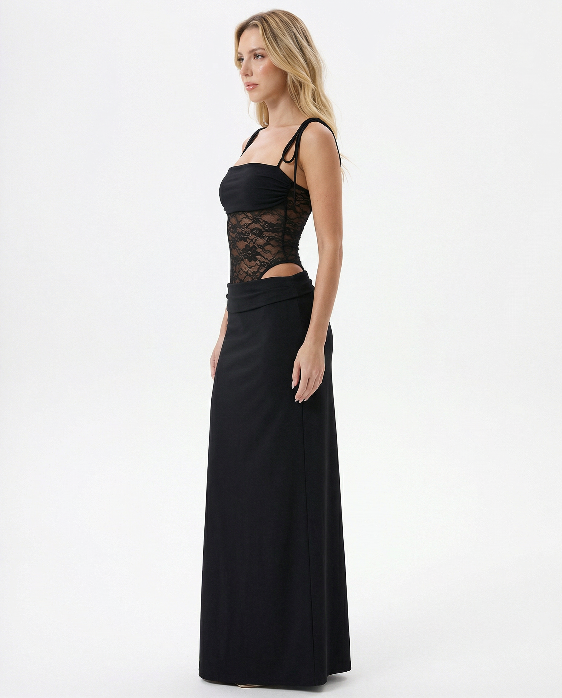 Strapless Maxi Jurk met Kant Taille