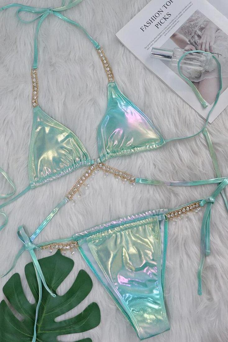 Groene Holografische Bikini Dames – Set met Zeester