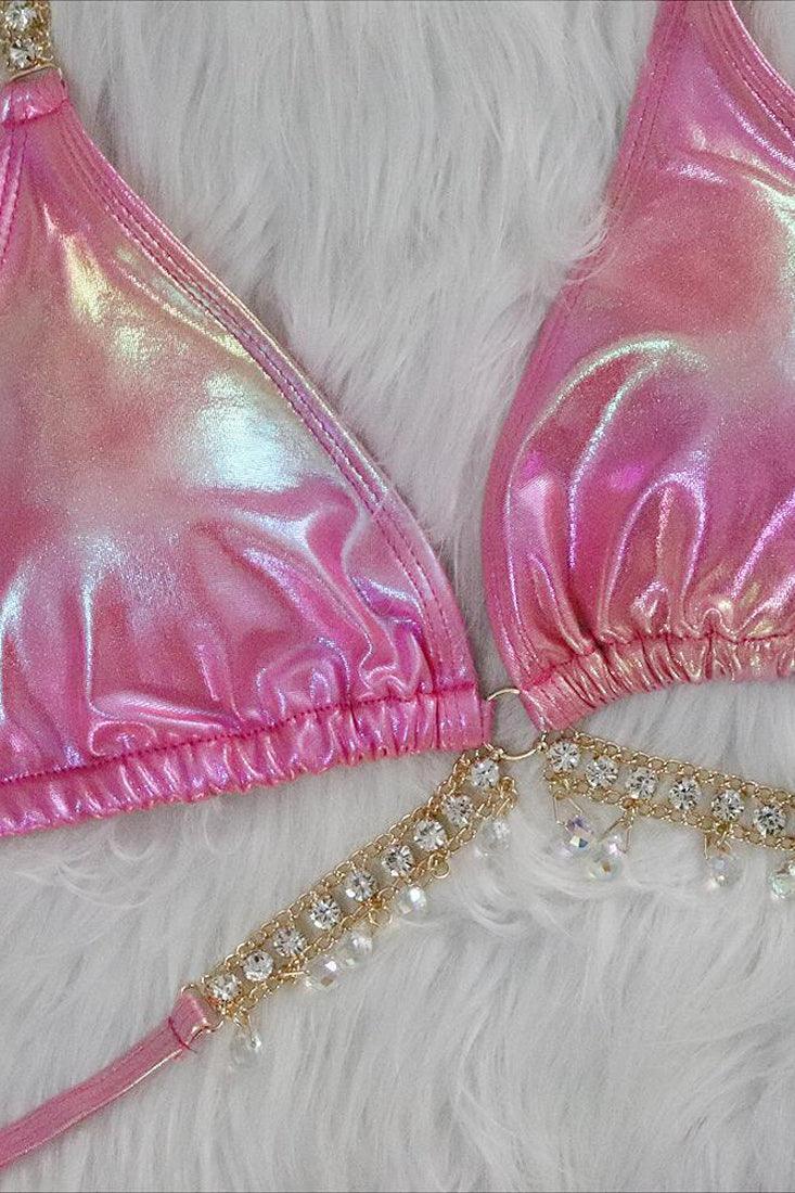 Roze Holografische Bikini Dames – Set met Zeester
