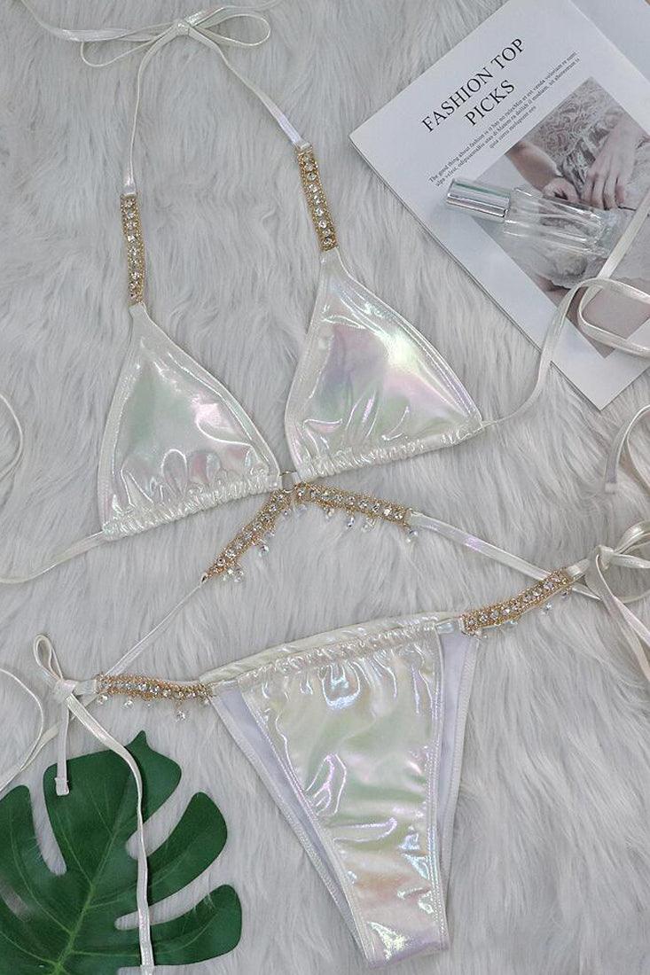 Witte Holografische Bikini Dames – Set met Zeester