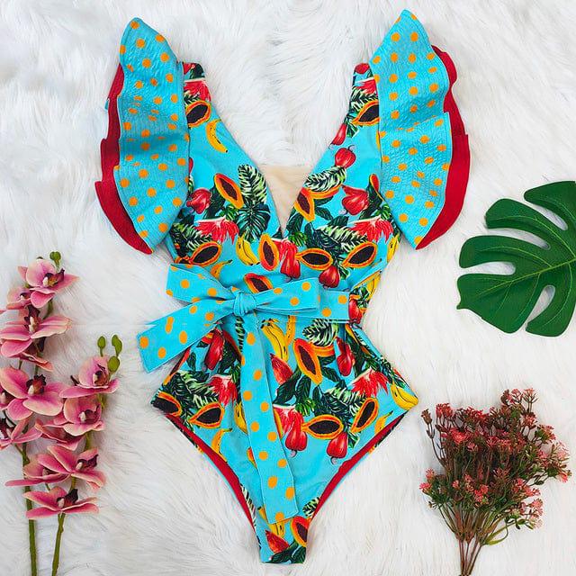 MARELLA Badpak Dames – Tropische Print met Elegante Ruches