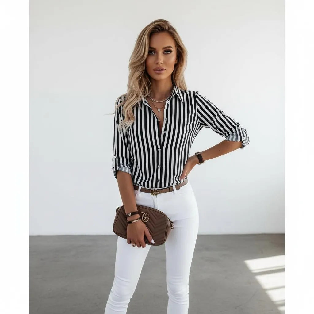 Blouse Dames | Oprolbare Mouwen Regular Fit | Miss Madera