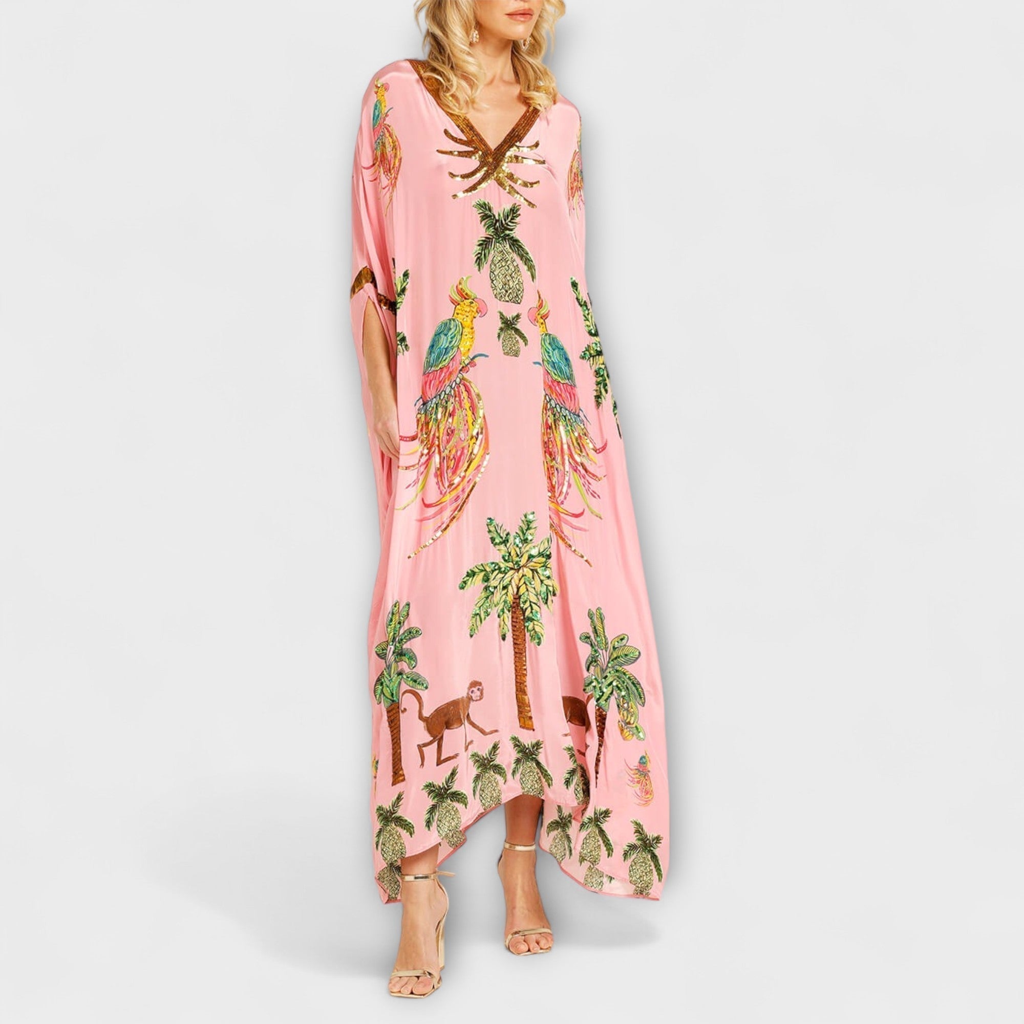 Boho Zomerjurk Dames Maxi met Tropische Print en Vlindermodel