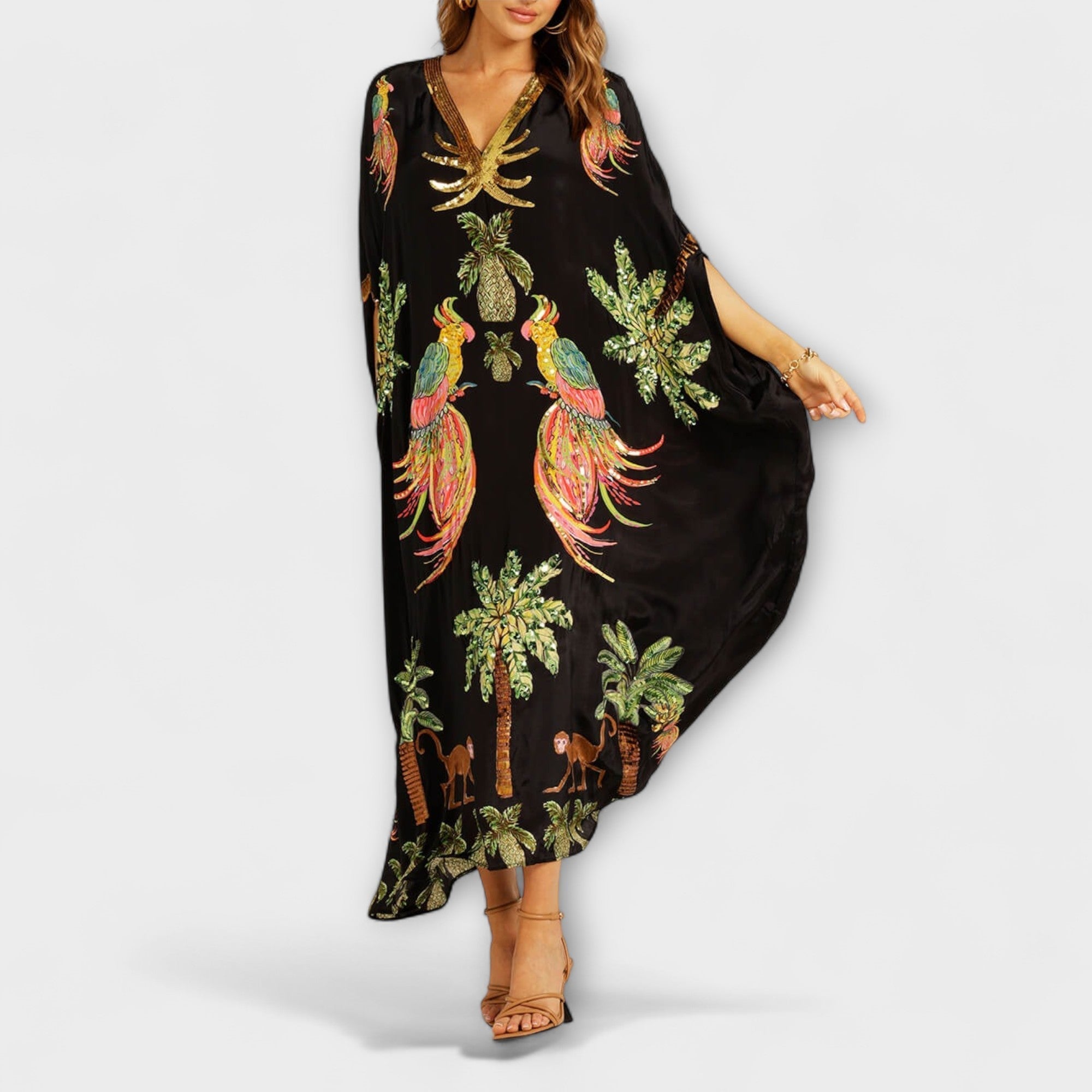 Boho Zomerjurk Dames Maxi met Tropische Print en Vlindermodel