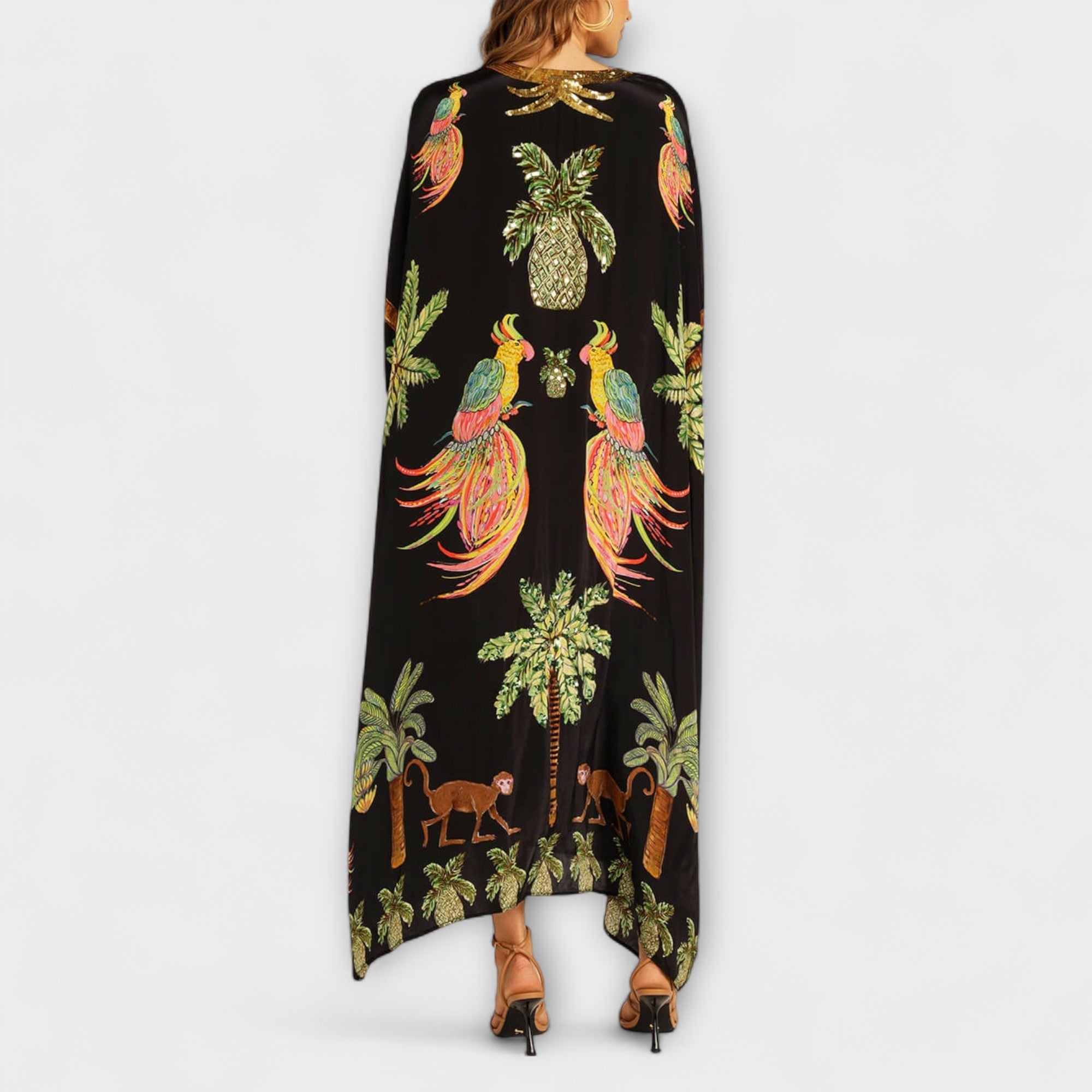 Boho Zomerjurk Dames Maxi met Tropische Print en Vlindermodel