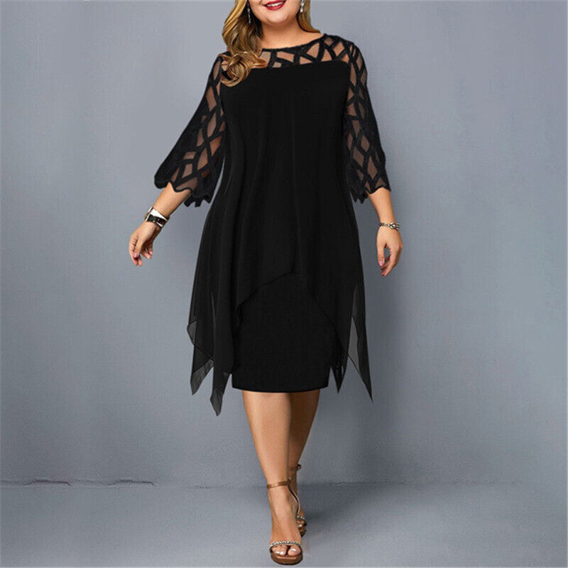 Elegante Grote Maten Bruiloft Gastenjurk Dames met Kant Details en Driekwart Mouwen