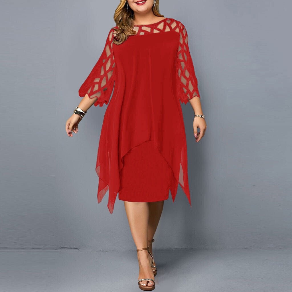 Elegante Grote Maten Bruiloft Gastenjurk Dames met Kant Details en Driekwart Mouwen
