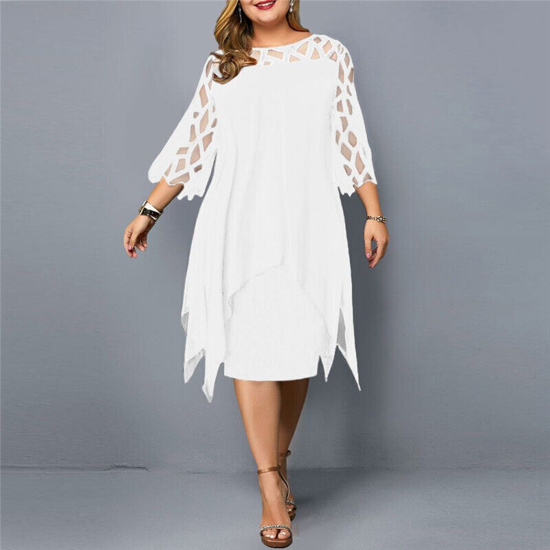 Elegante Grote Maten Bruiloft Gastenjurk Dames met Kant Details en Driekwart Mouwen