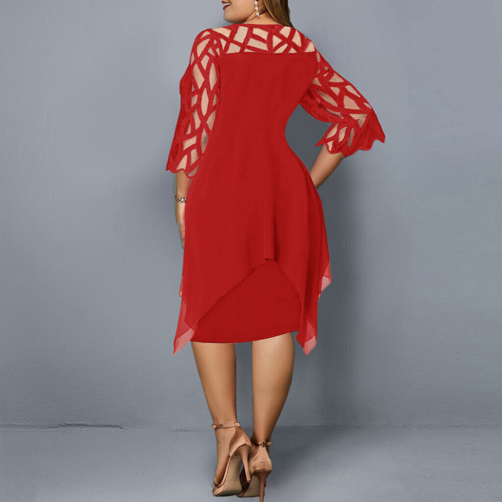 Elegante Grote Maten Bruiloft Gastenjurk Dames met Kant Details en Driekwart Mouwen