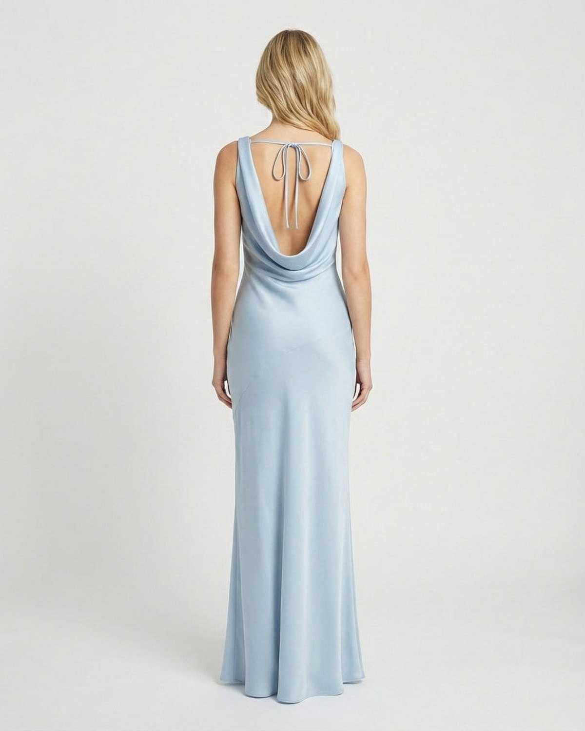 Dames Maxi Jurk | Watervalhals | Open Rug met Striksluiting