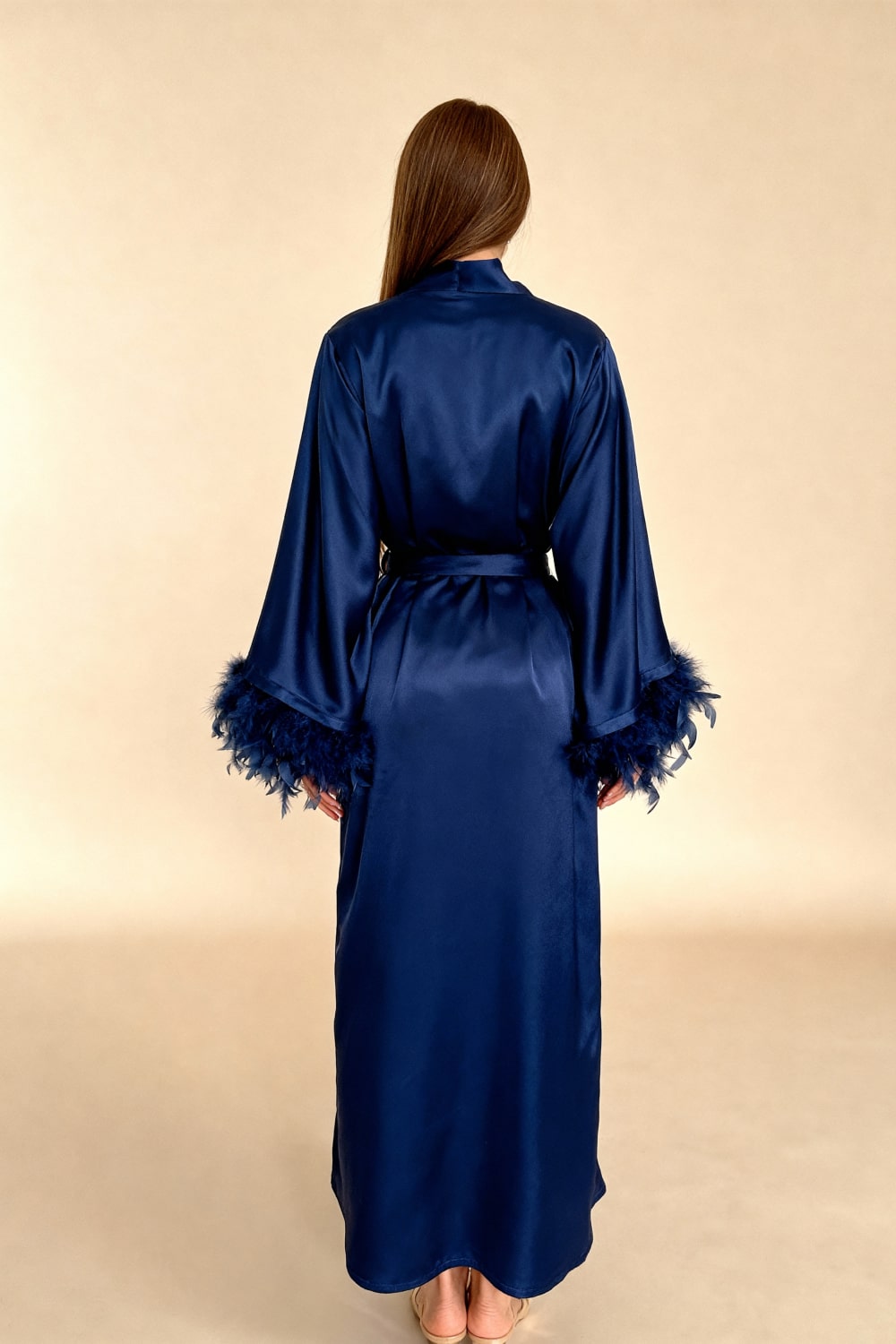 Satijnen Kimono Ochtendjas Nachtblauw