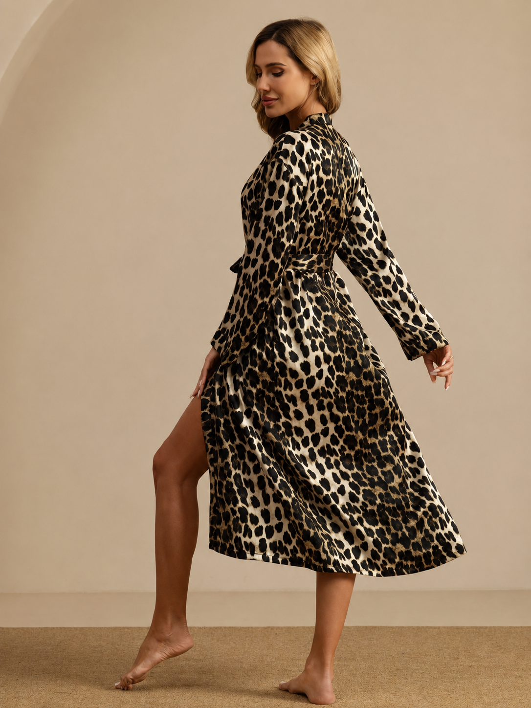 Dames Badjas met V-hals en Dierenprint