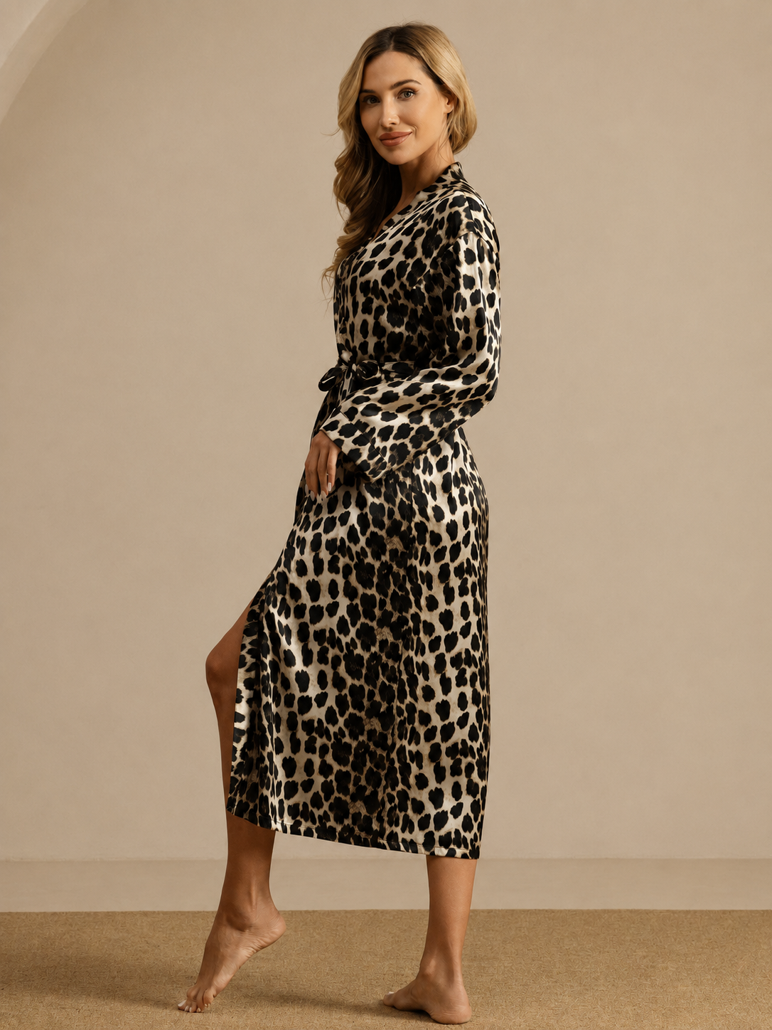 Dames Badjas met V-hals en Dierenprint